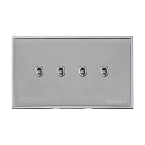 Executive Range Satin Chrome with Polished Chrome Switches & Sockets, EX23 - 4 Gang Stockholm Toggle by Heritage Brass By M-Marcus