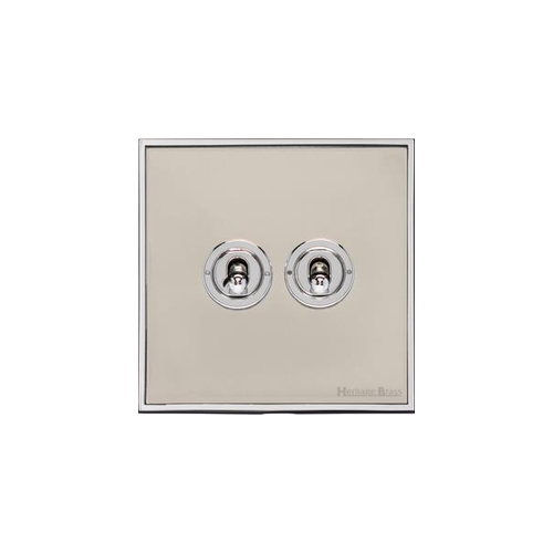 Executive Range Satin Nickel with Polished Chrome Switches & Sockets, EX25 - 2 Gang Toggle Switch by Heritage Brass By M-Marcus
