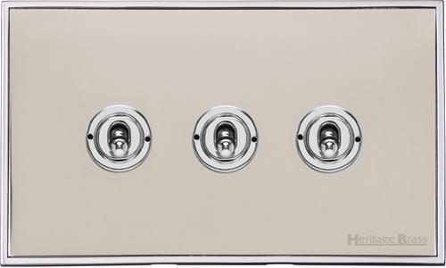 Heritage Brass Electrical, Executive Range - Satin Nickel - 3 Gang Dolly Switch, 3 Gang Dolly Switch, 20 Amp 2 Way Dolly Switches, 3 Gang Dolly Switch