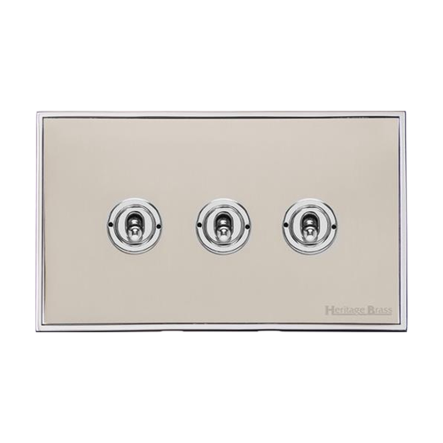 Executive Range Satin Nickel with Polished Chrome Switches & Sockets, EX25 - 3 Gang Toggle Switch by Heritage Brass By M-Marcus