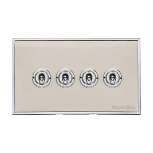 Executive Range Satin Nickel with Polished Chrome Switches & Sockets, EX25 - 4 Gang Toggle Switch by Heritage Brass By M-Marcus