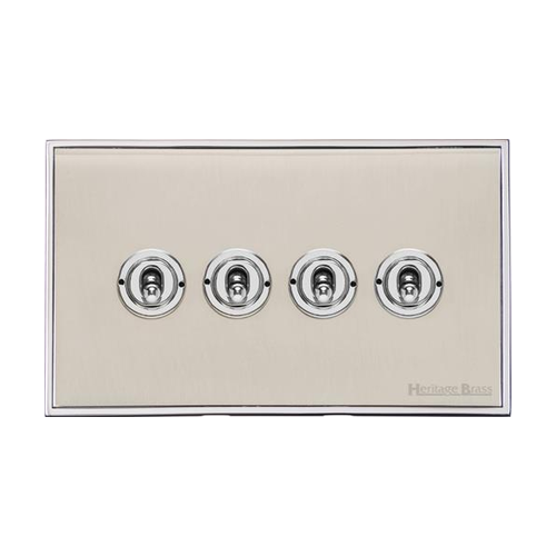 Executive Range Satin Nickel with Polished Chrome Switches & Sockets, EX25 - 4 Gang Toggle Switch by Heritage Brass By M-Marcus
