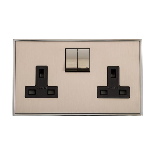 Executive Range Satin Nickel with Polished Chrome Switches & Sockets, EX25 - Double Socket (13 Amp) by Heritage Brass By M-Marcus