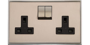 Executive Range Satin Nickel with Polished Chrome Switches & Sockets, EX25 - Double Socket (13 Amp) by Heritage Brass By M-Marcus