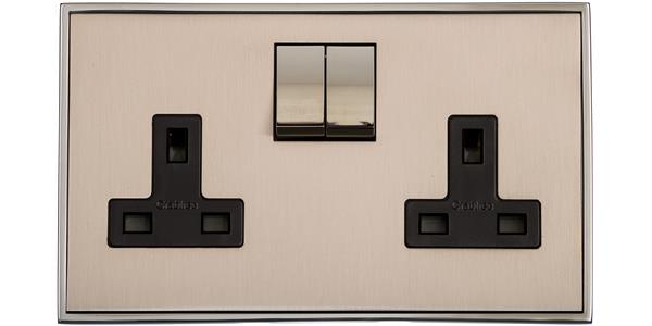 Executive Range Satin Nickel with Polished Chrome Switches & Sockets, EX25 - Double Socket (13 Amp) by Heritage Brass By M-Marcus