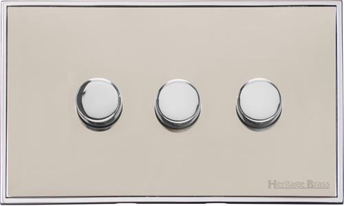 Heritage Brass Electrical, Executive Range - Satin Nickel - 3 Gang Dimmer (250 watts), 3 Gang Dimmer (250 watts), 2 Way Push On/Off Dimmer Switches, 3 Gang Dimmer (250 watts)