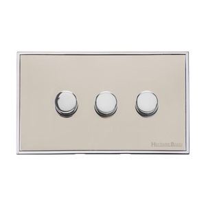 Executive Range Satin Nickel with Polished Chrome Switches & Sockets, EX25 - 3 Gang Dimmer 250 watts (Compatible with halogen/ incandescent bulbs) by Heritage Brass By M-Marcus