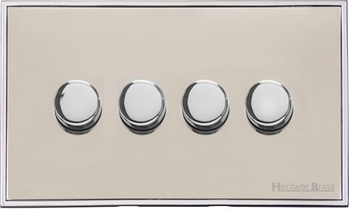 Heritage Brass Electrical, Executive Range - Satin Nickel - 4 Gang Dimmer (250 watts), 4 Gang Dimmer (250 watts), 2 Way Push On/Off Dimmer Switches, 4 Gang Dimmer (250 watts)