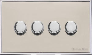 Executive Range Satin Nickel with Polished Chrome Switches & Sockets, EX25 - 4 Gang TED Dimmer (Compatible with LED Lamps) by Heritage Brass By M-Marcus
