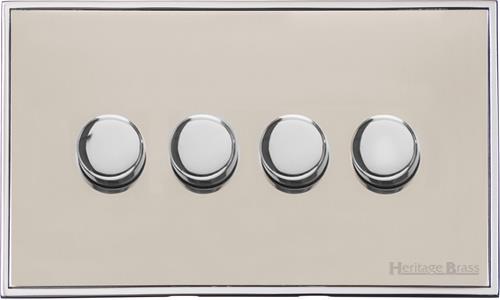 Executive Range Satin Nickel with Polished Chrome Switches & Sockets, EX25 - 4 Gang TED Dimmer (Compatible with LED Lamps) by Heritage Brass By M-Marcus