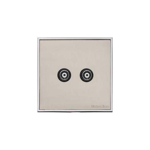 Executive Range Satin Nickel with Polished Chrome Switches & Sockets, EX25 - 2 Gang TV Coaxial Socket by Heritage Brass By M-Marcus