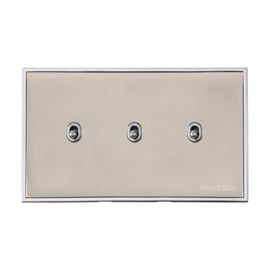 Executive Range Satin Nickel with Polished Chrome Switches & Sockets, EX25 - 3 Gang Stockholm Toggle by Heritage Brass By M-Marcus