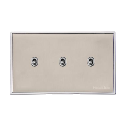 Executive Range Satin Nickel with Polished Chrome Switches & Sockets, EX25 - 3 Gang Stockholm Toggle by Heritage Brass By M-Marcus