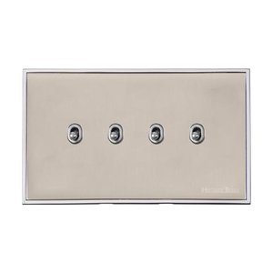 Executive Range Satin Nickel with Polished Chrome Switches & Sockets, EX25 - 4 Gang Stockholm Toggle by Heritage Brass By M-Marcus