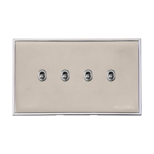 Executive Range Satin Nickel with Polished Chrome Switches & Sockets, EX25 - 4 Gang Stockholm Toggle by Heritage Brass By M-Marcus