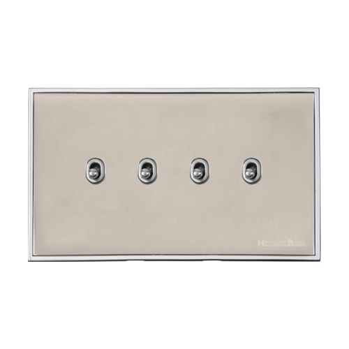 Executive Range Satin Nickel with Polished Chrome Switches & Sockets, EX25 - 4 Gang Stockholm Toggle by Heritage Brass By M-Marcus