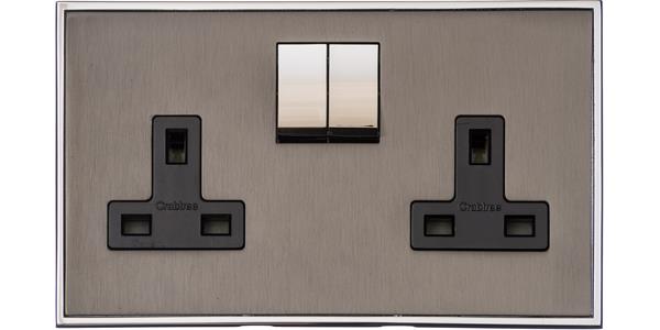 Heritage Brass Electrical, Executive Range - Satin Black Nickel - Double Socket (13 Amp), Double Socket (13 Amp), 13 AMP Switched Sockets, Double Socket (13 Amp)