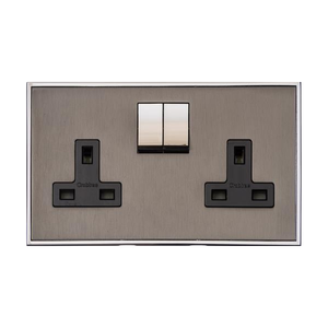 Executive Range Satin Black Nickel with Polished Chrome Switches & Sockets, EX26 - Double Socket (13 Amp) by Heritage Brass By M-Marcus