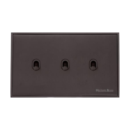 Executive Range Matt Bronze Switches & Sockets, EX9 - 3 Gang Stockholm Toggle by Heritage Brass By M-Marcus