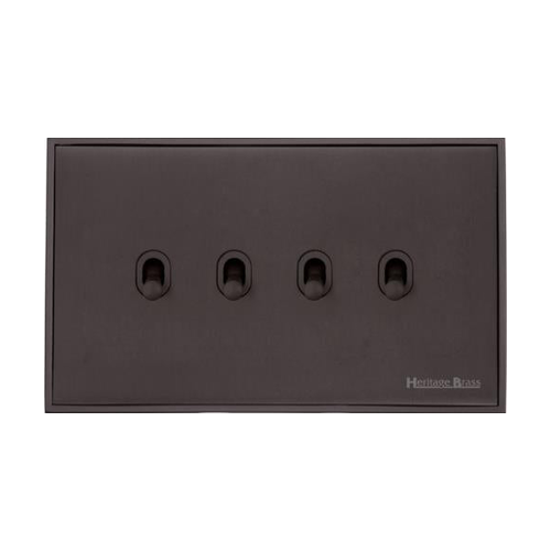 Executive Range Matt Bronze Switches & Sockets, EX9 - 4 Gang Stockholm Toggle by Heritage Brass By M-Marcus