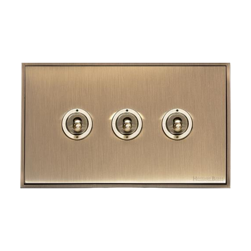 Executive Range Antique Brass Switches & Sockets, EX91 - 3 Gang Toggle Switch by Heritage Brass By M-Marcus