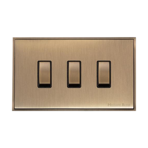 Executive Range Antique Brass Switches & Sockets, EX91 - 3 Gang Rocker Switch Twin Plate by Heritage Brass By M-Marcus