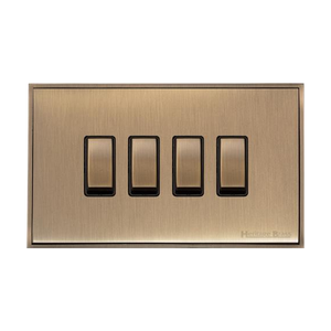 Executive Range Antique Brass Switches & Sockets, EX91 - 4 Gang Rocker Switch by Heritage Brass By M-Marcus