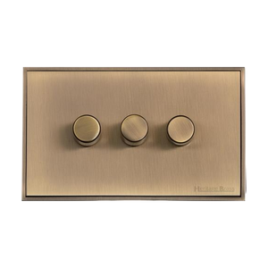 Executive Range Antique Brass Switches & Sockets, EX91 - 3 Gang Dimmer 250 watts (Compatible with halogen/ incandescent bulbs) by Heritage Brass By M-Marcus