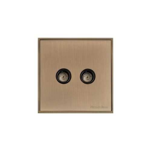 Executive Range Antique Brass Switches & Sockets, EX91 - 2 Gang TV Coaxial Socket by Heritage Brass By M-Marcus