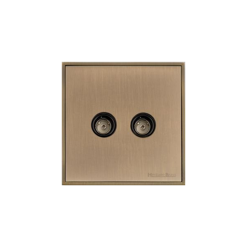 Executive Range Antique Brass Switches & Sockets, EX91 - 2 Gang TV Coaxial Socket by Heritage Brass By M-Marcus