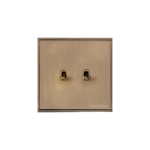Executive Range Antique Brass Switches & Sockets, EX91 - 2 Gang Stockholm Toggle by Heritage Brass By M-Marcus