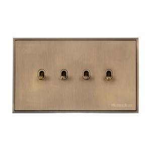 Executive Range Antique Brass Switches & Sockets, EX91 - 4 Gang Stockholm Toggle by Heritage Brass By M-Marcus