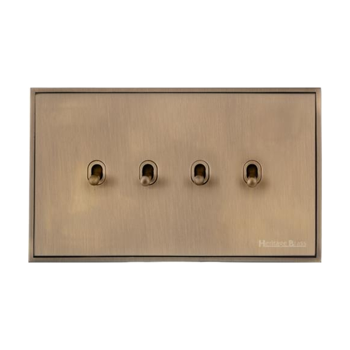 Executive Range Antique Brass Switches & Sockets, EX91 - 4 Gang Stockholm Toggle by Heritage Brass By M-Marcus