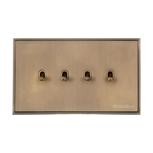 Executive Range Antique Brass Switches & Sockets, EX91 - 4 Gang Stockholm Toggle by Heritage Brass By M-Marcus