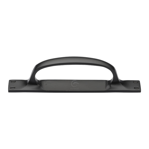 Matt Black Iron Cabinet Pull Handle On Plate by M Marcus - Heritage Brass