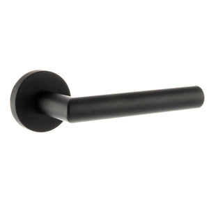 Forme Elle Lever Door Handle on Minimal Round Rose by Atlantic Hardware