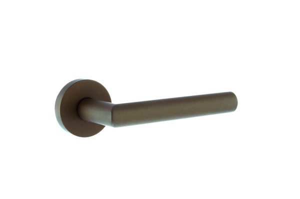 Forme Elle Lever Door Handle on Minimal Round Rose by Atlantic Hardware