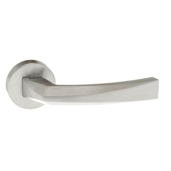 Forme Crystal Lever Door Handle on Minimal Round Rose by Atlantic Hardware