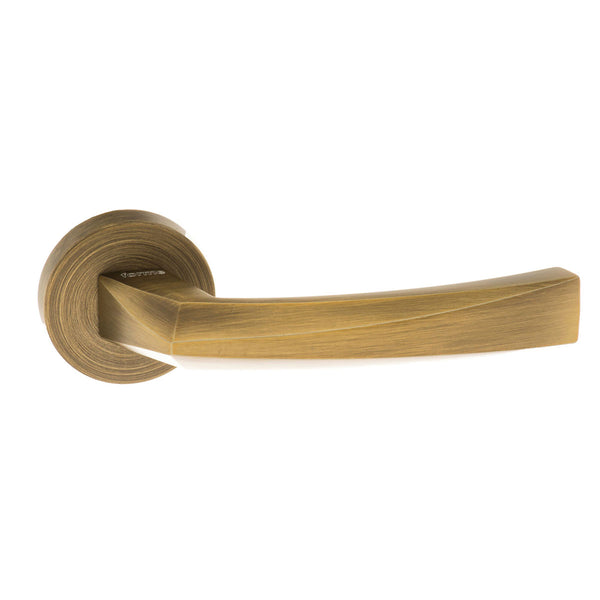 Forme Crystal Lever Door Handle on Minimal Round Rose - Yester Bronze by Atlantic Hardware