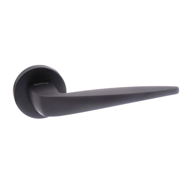 Forme Foglia Lever Door Handle on Minimal Round Rose by Atlantic Hardware