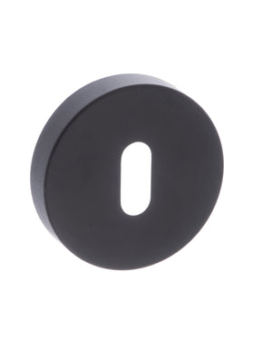 Forme Key Escutcheons on Minimal Round Rose by Atlantic Hardware