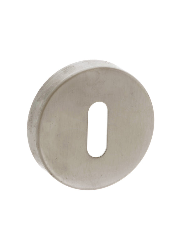 Forme Key Escutcheons on Minimal Round Rose by Atlantic Hardware