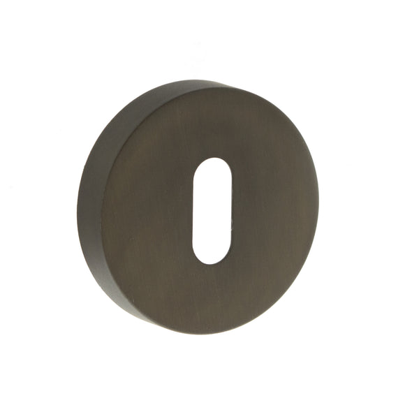 Forme Key Escutcheons on Minimal Round Rose by Atlantic Hardware