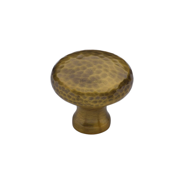 Victorian Round Cabinet Knob Hammered Design by M Marcus - Heritage Brass