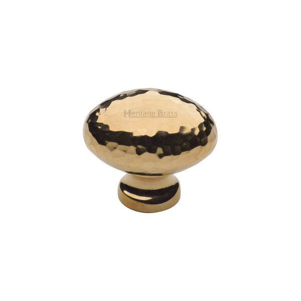 Victorian Oval Cabinet Knob Hammered Design by M Marcus - Heritage Brass