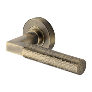 M Marcus - Heritage Brass, Hammered Bauhaus Door Handle on Round Rose, Door Handles, Cabinet Handles, Cabinet Pull Handles