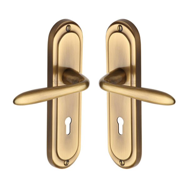 Henley Door Handle on Plate by M Marcus - Heritage Brass
