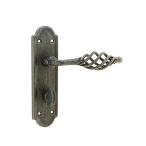 Frelan, Cage Suite Door Handle on Bathroom Plate Pewter, Door Handles, Lever Handles On Bathroom Backplate