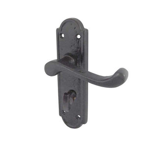 Frelan, Turnberry Suite Door Handle on Bathroom Plate Black, Door Handles, Lever Handles On Bathroom Backplate