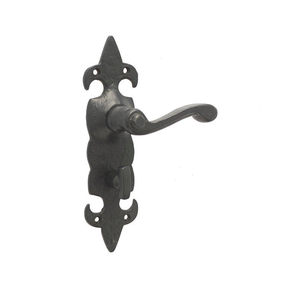 Frelan, Fleur De Lys Suite Door Handle on Bathroom Plate Black, Door Handles, Lever Handles On Bathroom Backplate